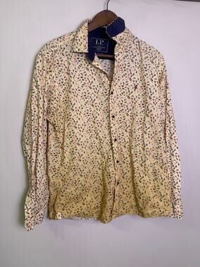 LP Jermyn Fit Men’s Long Sleeve Button Down Shirt Yellow Butterfly Print 42
